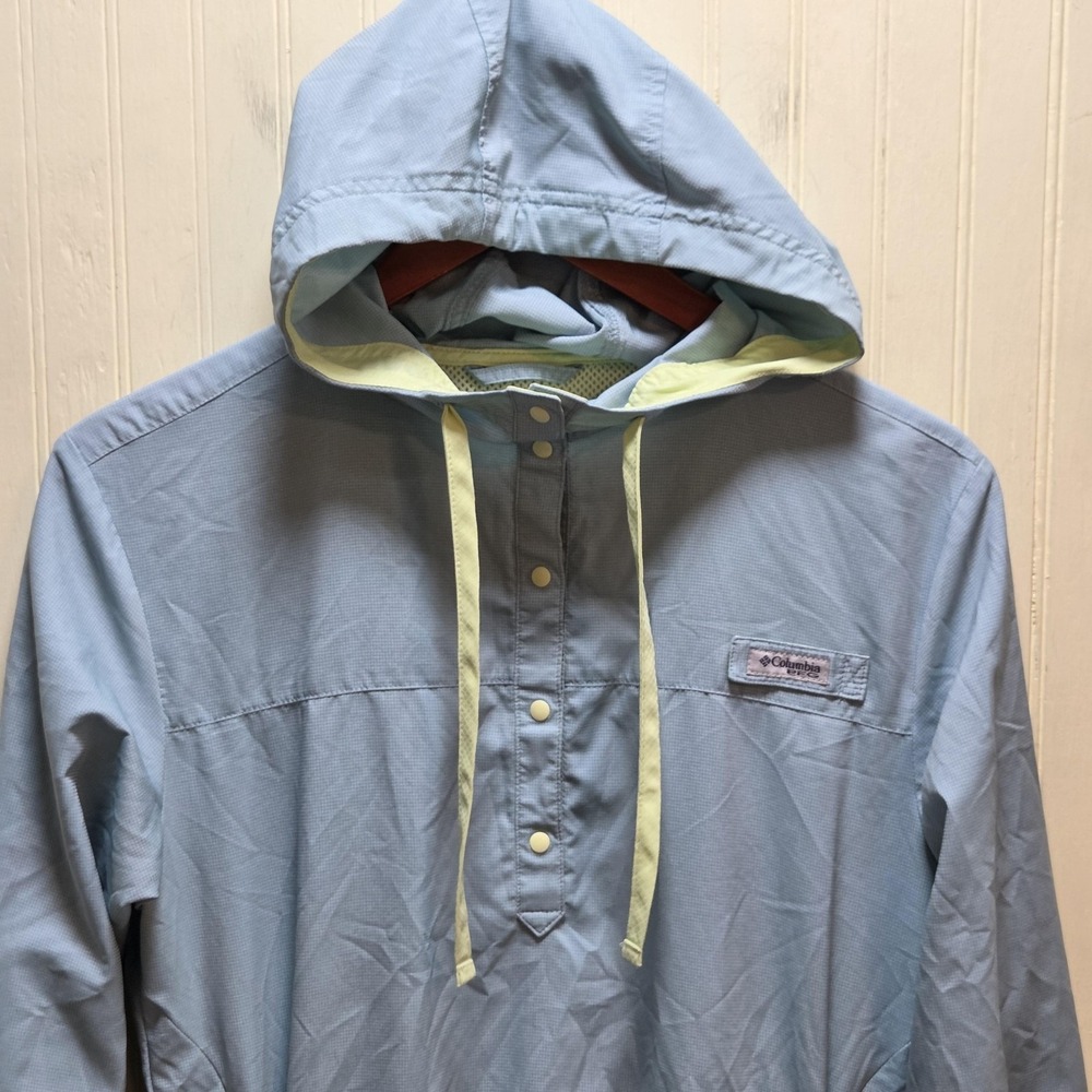 Columbia PFG Jacket Mens Small Blue Hooded Pullover Windbreaker Fishing